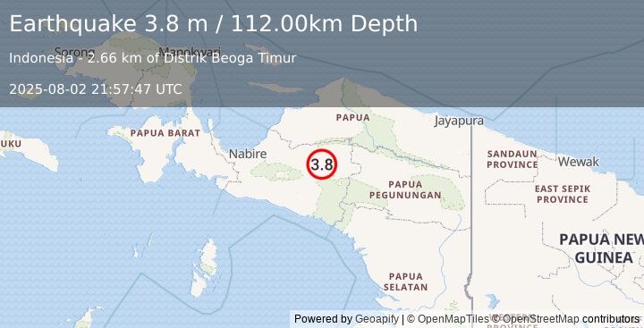 Earthquake PAPUA, INDONESIA (3.8 m) (2025-08-02 21:57:47 UTC)