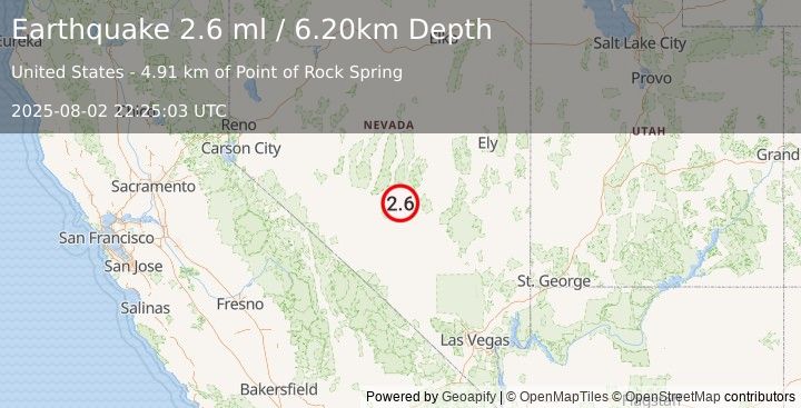 Earthquake NEVADA (2.6 ml) (2025-08-02 22:25:03 UTC)