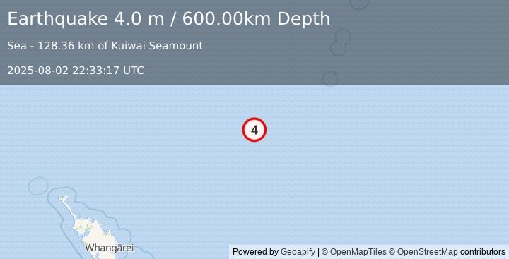 Earthquake SOUTH OF KERMADEC ISLANDS (4.0 m) (2025-08-02 22:33:17 UTC)