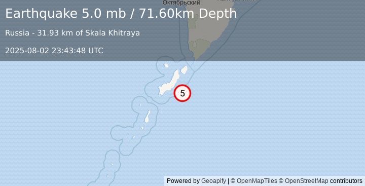 Earthquake KURIL ISLANDS (5.0 mb) (2025-08-02 23:43:47 UTC)