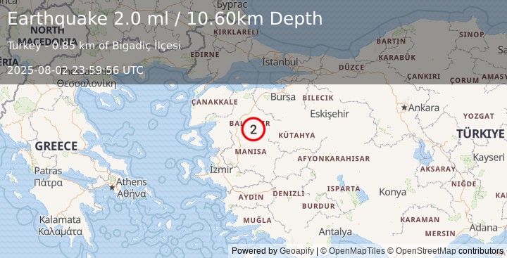 Earthquake WESTERN TURKEY (2.0 ml) (2025-08-02 23:59:56 UTC)