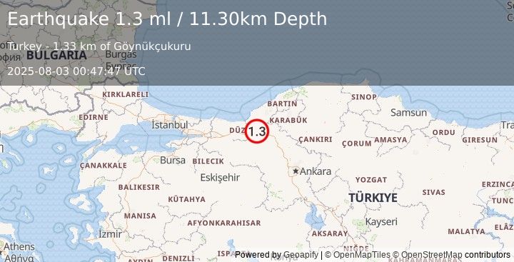 Earthquake WESTERN TURKEY (1.3 ml) (2025-08-03 00:47:47 UTC)
