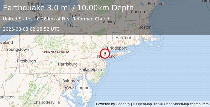 Earthquake GREATER NEW YORK AREA, NJ. (3.0 ml) (2025-08-03 02:18:52 UTC)