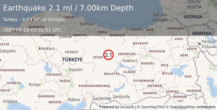 Earthquake CENTRAL TURKEY (2.1 ml) (2025-08-03 03:31:51 UTC)
