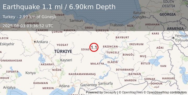 Earthquake CENTRAL TURKEY (1.1 ml) (2025-08-03 03:36:52 UTC)