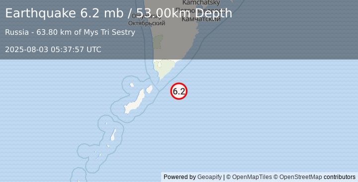 Earthquake KURIL ISLANDS (6.8 mw) (2025-08-03 05:37:55 UTC)