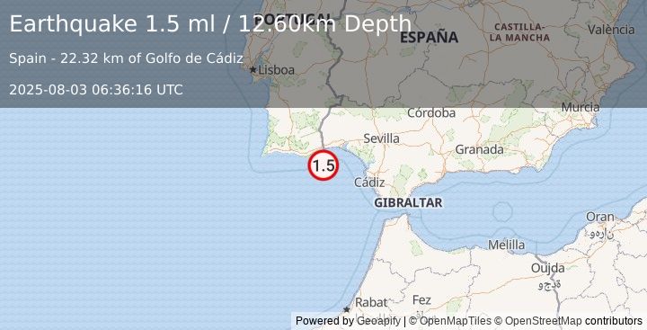 Earthquake STRAIT OF GIBRALTAR (1.5 ml) (2025-08-03 06:36:16 UTC)