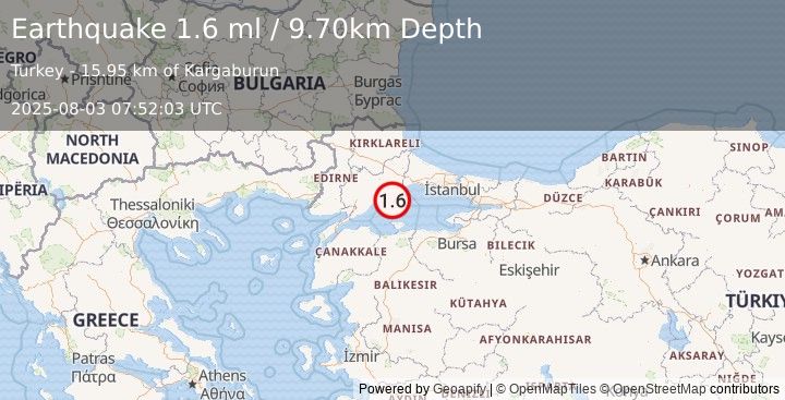 Earthquake WESTERN TURKEY (1.6 ml) (2025-08-03 07:52:03 UTC)