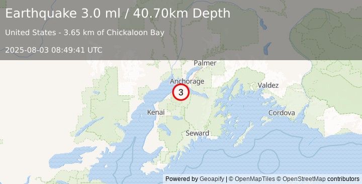 Earthquake KENAI PENINSULA, ALASKA (3.0 ml) (2025-08-03 08:49:41 UTC)