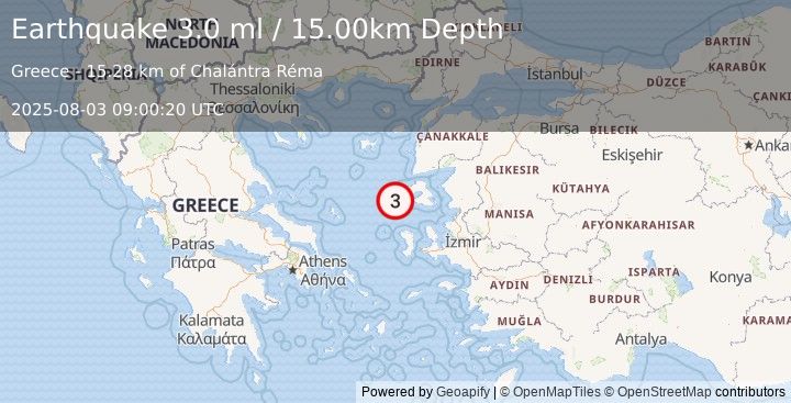 Earthquake AEGEAN SEA (3.0 ml) (2025-08-03 09:00:20 UTC)