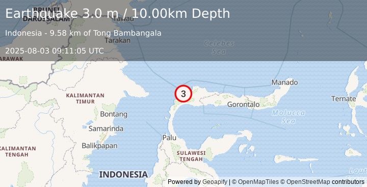 Earthquake MINAHASA, SULAWESI, INDONESIA (3.0 m) (2025-08-03 09:11:05 UTC)