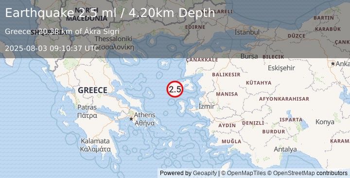 Earthquake AEGEAN SEA (2.5 ml) (2025-08-03 09:10:37 UTC)