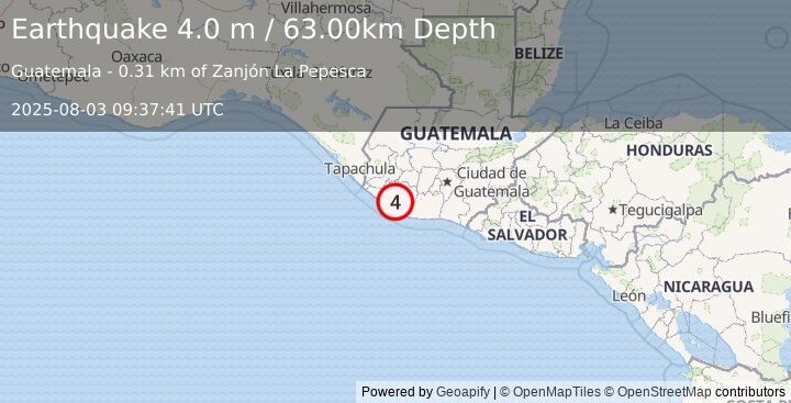 Earthquake GUATEMALA (4.0 m) (2025-08-03 09:37:41 UTC)