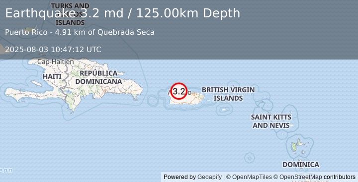 Earthquake PUERTO RICO REGION (3.2 md) (2025-08-03 10:47:12 UTC)