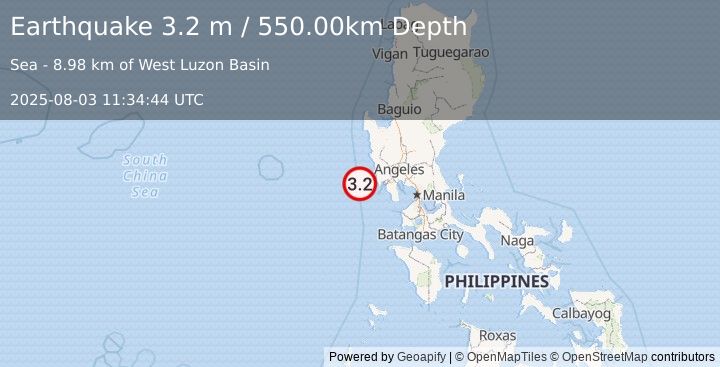 Earthquake LUZON, PHILIPPINES (3.2 m) (2025-08-03 11:34:44 UTC)