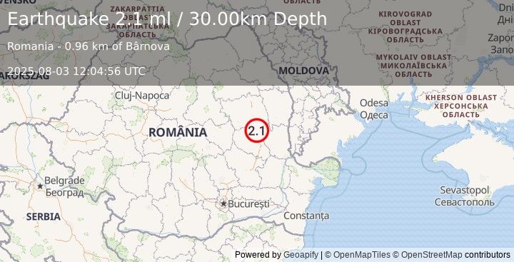 Earthquake ROMANIA (2.2 ml) (2025-08-03 12:04:57 UTC)