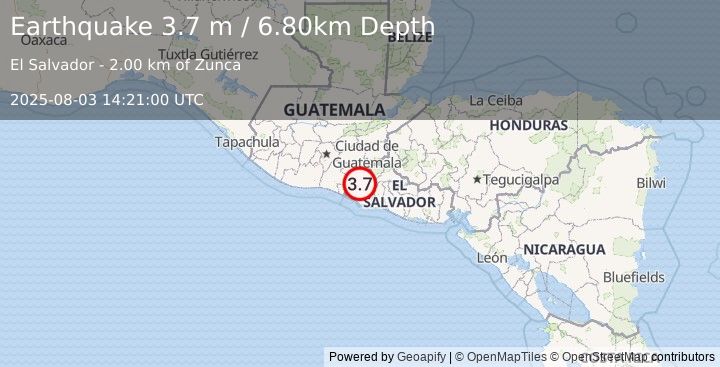 Earthquake EL SALVADOR (3.7 m) (2025-08-03 14:21:00 UTC)