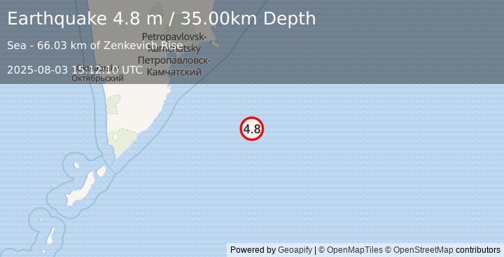 Earthquake OFF EAST COAST OF KAMCHATKA (4.7 mb) (2025-08-03 15:12:05 UTC)