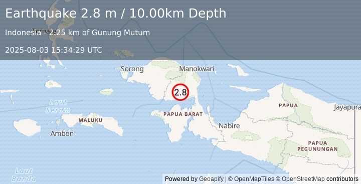 Earthquake PAPUA, INDONESIA (2.8 m) (2025-08-03 15:34:29 UTC)