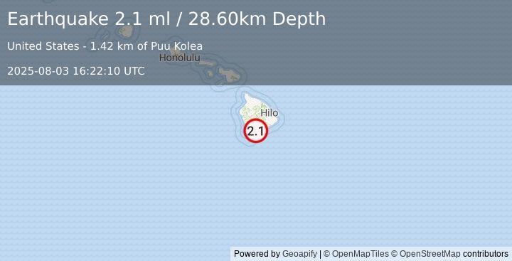 Earthquake ISLAND OF HAWAII, HAWAII (2.1 ml) (2025-08-03 16:22:10 UTC)