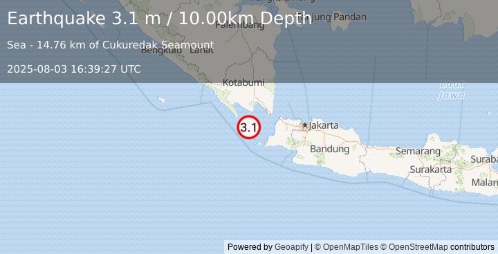 Earthquake SUNDA STRAIT, INDONESIA (3.1 m) (2025-08-03 16:39:27 UTC)