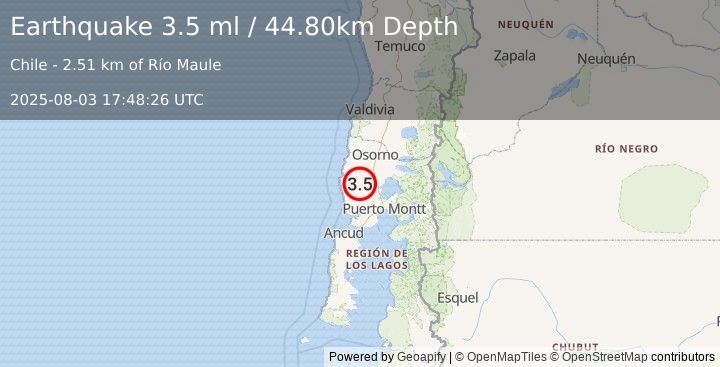 Earthquake LOS LAGOS, CHILE (3.5 ml) (2025-08-03 17:48:26 UTC)