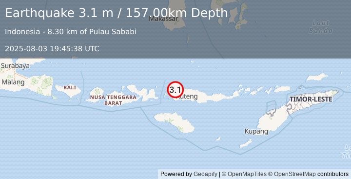 Earthquake FLORES REGION, INDONESIA (3.1 m) (2025-08-03 19:45:38 UTC)
