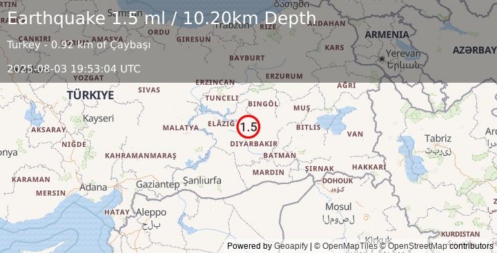 Earthquake EASTERN TURKEY (1.5 ml) (2025-08-03 19:53:04 UTC)