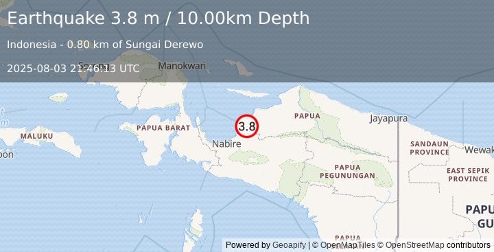 Earthquake NEAR N COAST OF PAPUA, INDONESIA (3.8 m) (2025-08-03 21:46:13 UTC)