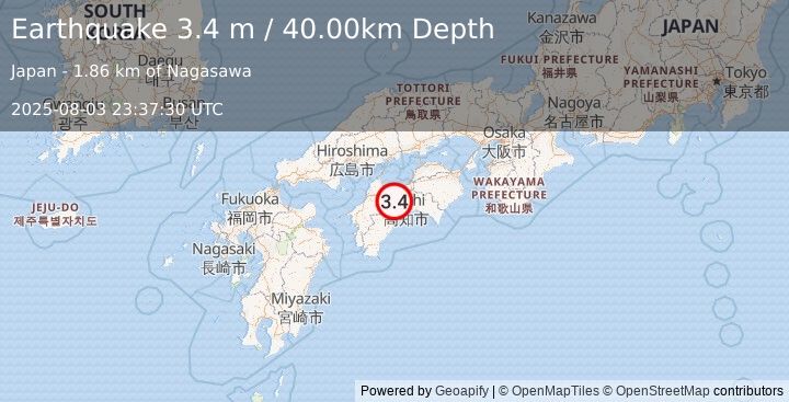 Earthquake SHIKOKU, JAPAN (3.4 m) (2025-08-03 23:37:30 UTC)