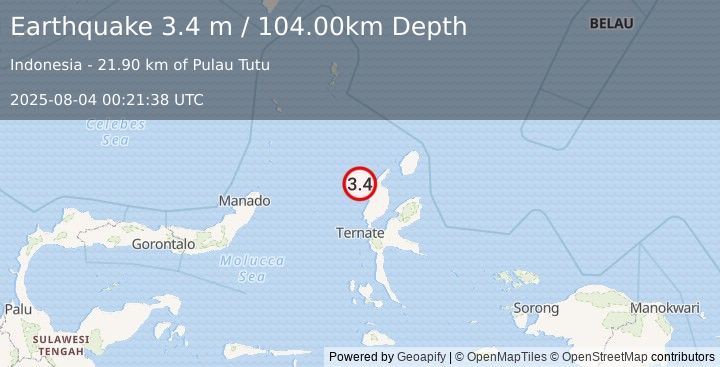 Earthquake HALMAHERA, INDONESIA (3.4 m) (2025-08-04 00:21:38 UTC)