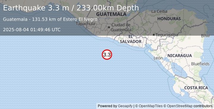 Earthquake OFF THE COAST OF GUATEMALA (3.3 m) (2025-08-04 01:49:46 UTC)