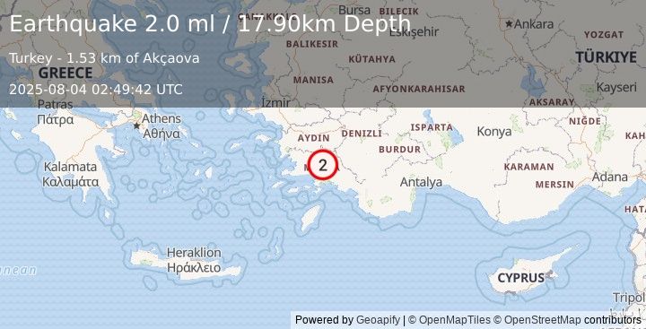 Earthquake WESTERN TURKEY (2.0 ml) (2025-08-04 02:49:42 UTC)