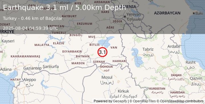 Earthquake EASTERN TURKEY (3.0 ml) (2025-08-04 04:59:40 UTC)