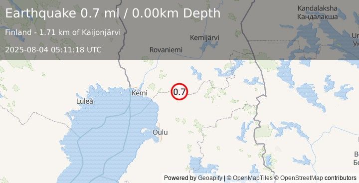 Earthquake FINLAND (0.7 ml) (2025-08-04 05:11:18 UTC)