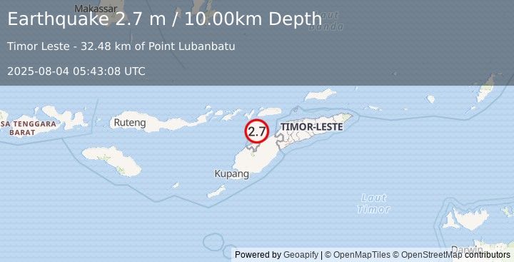 Earthquake KEPULAUAN ALOR, INDONESIA (2.7 m) (2025-08-04 05:43:08 UTC)