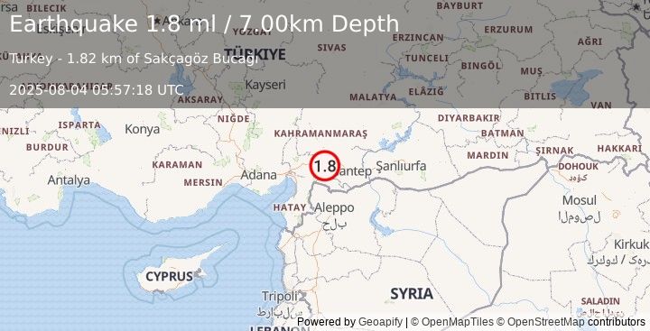 Earthquake CENTRAL TURKEY (1.8 ml) (2025-08-04 05:57:18 UTC)