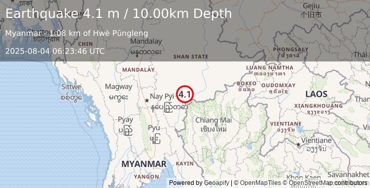 Earthquake MYANMAR (4.1 m) (2025-08-04 06:23:46 UTC)
