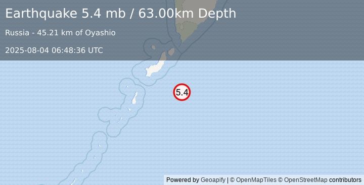 Earthquake KURIL ISLANDS (5.0 mb) (2025-08-04 06:48:38 UTC)