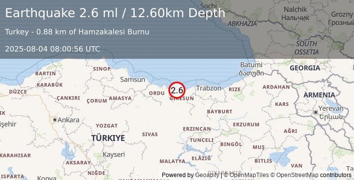 Earthquake EASTERN TURKEY (2.6 ml) (2025-08-04 08:00:56 UTC)