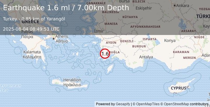 Earthquake WESTERN TURKEY (1.6 ml) (2025-08-04 08:49:53 UTC)