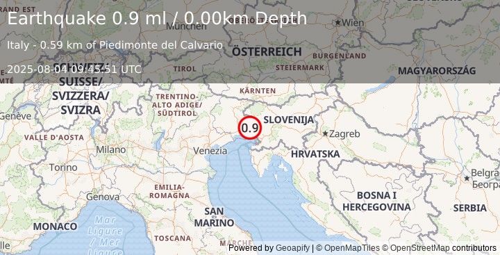 Earthquake NORTHERN ITALY (0.9 ml) (2025-08-04 09:45:51 UTC)