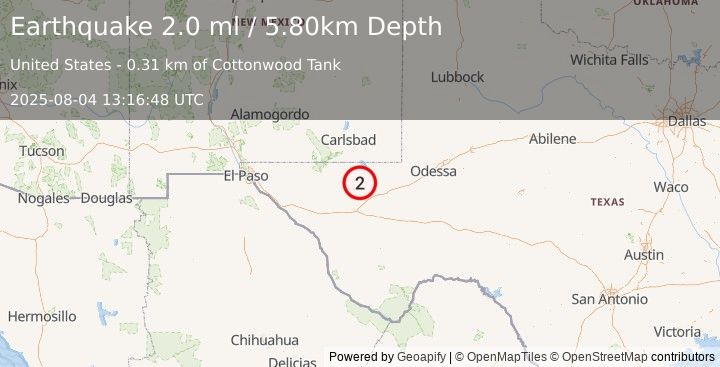 Earthquake WESTERN TEXAS (2.0 ml) (2025-08-04 13:16:48 UTC)