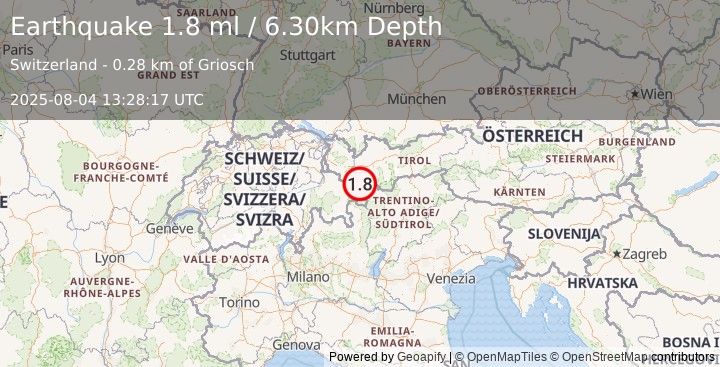 Earthquake SWITZERLAND (1.8 ml) (2025-08-04 13:28:17 UTC)