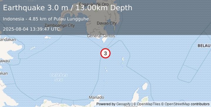 Earthquake KEPULAUAN SANGIHE, INDONESIA (3.0 m) (2025-08-04 13:39:47 UTC)