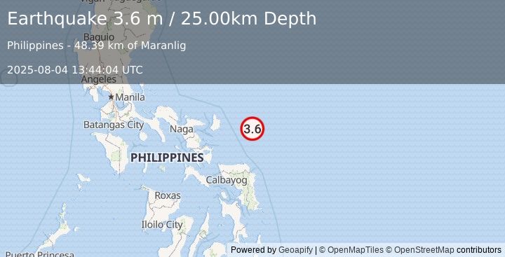 Earthquake PHILIPPINE ISLANDS REGION (3.6 m) (2025-08-04 13:44:04 UTC)
