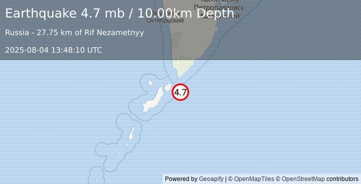 Earthquake KURIL ISLANDS (4.7 mb) (2025-08-04 13:48:10 UTC)