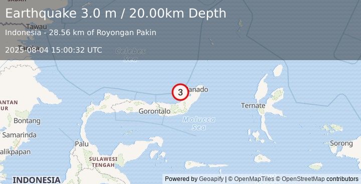 Earthquake MINAHASA, SULAWESI, INDONESIA (3.0 m) (2025-08-04 15:00:32 UTC)