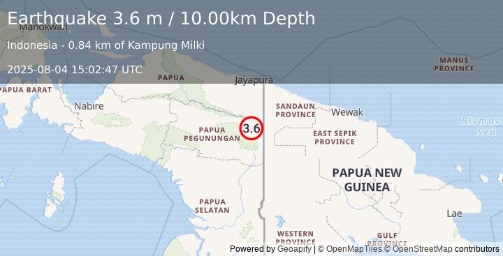 Earthquake PAPUA, INDONESIA (3.6 m) (2025-08-04 15:02:47 UTC)