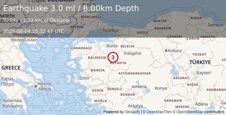 Earthquake WESTERN TURKEY (3.0 ml) (2025-08-04 15:32:47 UTC)